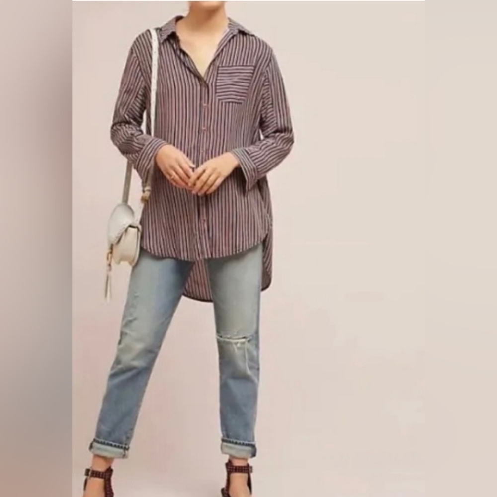 Maeve Womens Adelaide Poplin Shirt Anthropologie Button Up Tunic Top Blouse Sz M